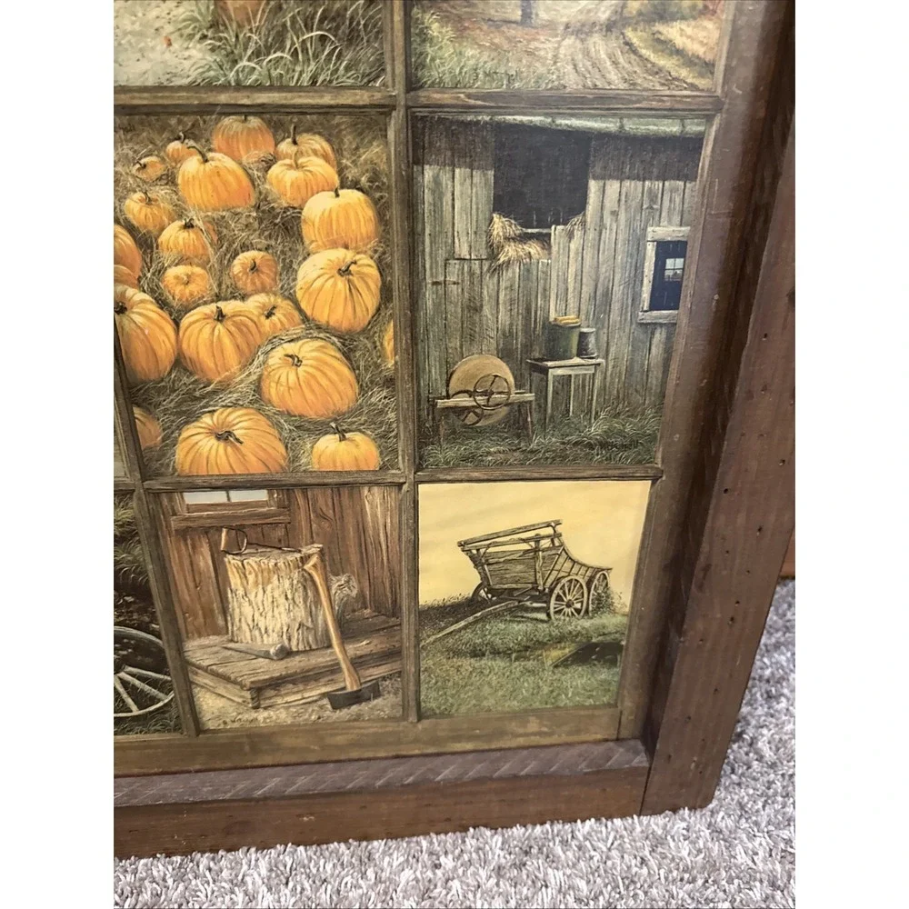 VTG HOMCO HOME INTERIORS B MITCHELL 12 WINDOW PANE PICTURE FALL RUSTIC